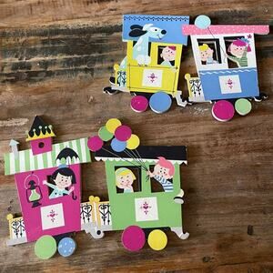 Vintage 70's train Nursery Baby Room Wall Decor Pressboard Hangings